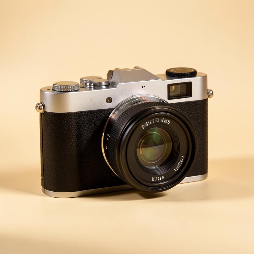 Silver and black mirrorless digital camera