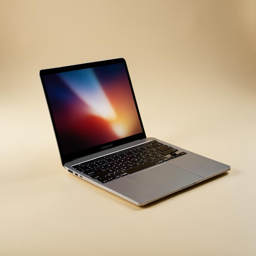Slim aluminum laptop with glowing screen