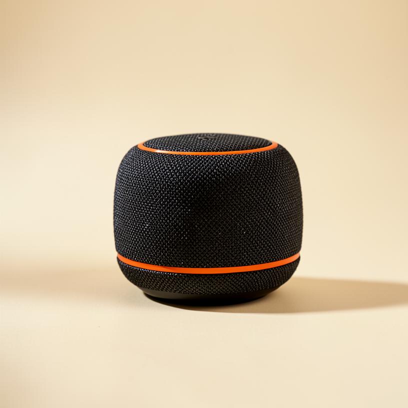 Compact charcoal fabric bluetooth speaker